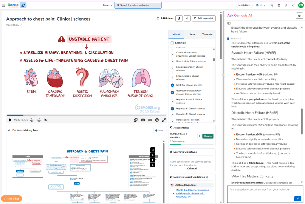 Osmosis AI is a purpose-built learning tool designed to help medical students quickly move from confusion to clear understanding using trusted Elsevier content, integrated directly into their study workflow.